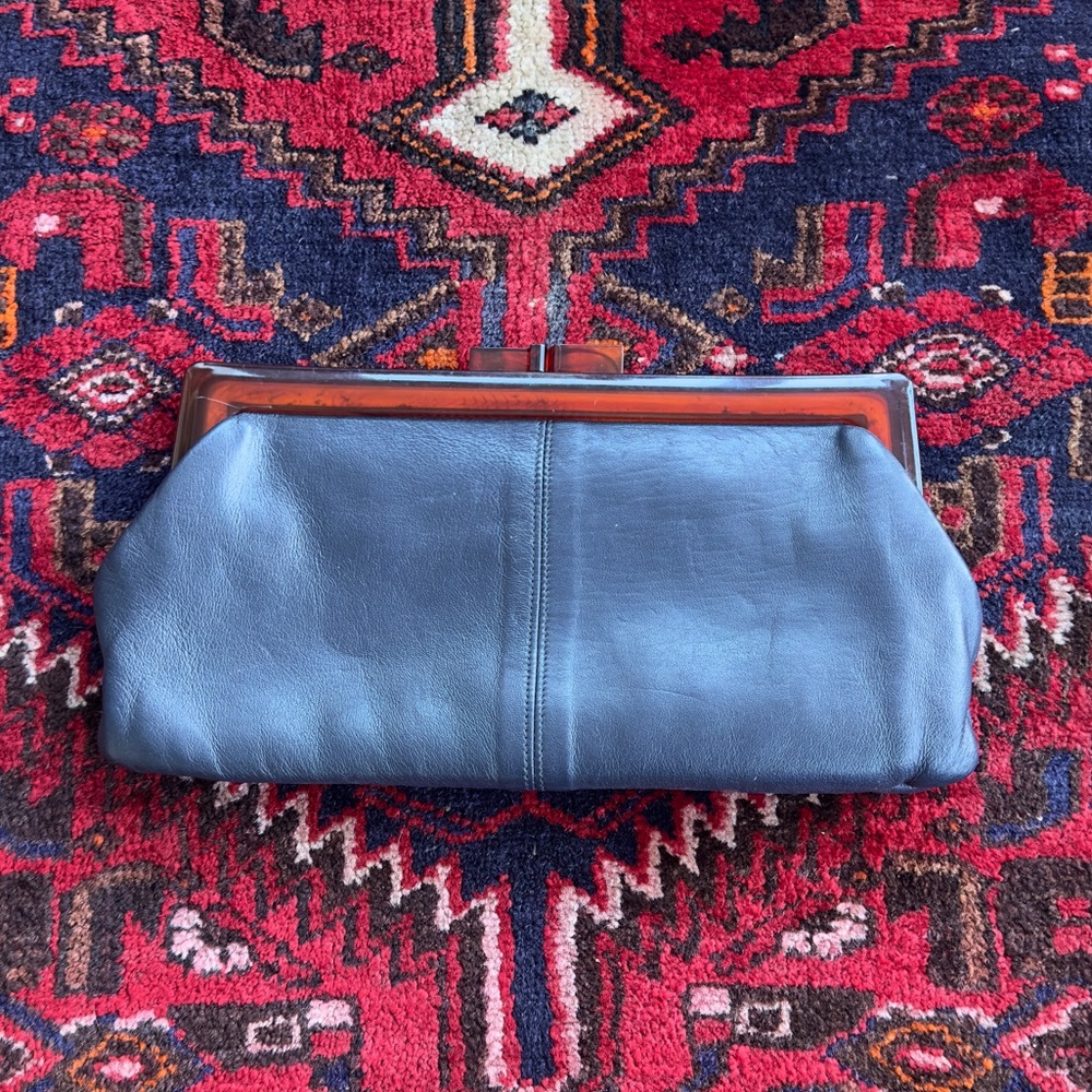 Vintage 1950s–60s Oversized Tortoiseshell Lucite & Navy Leather Handbag 13”